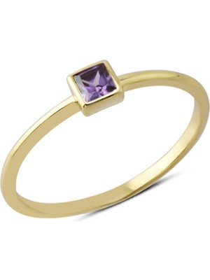 Harem Altın 14 Ayar Altın Mor Kare Taşlı Yüzük YZK114B