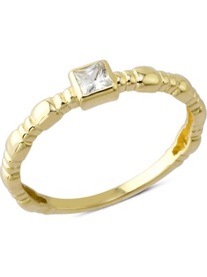 Harem Altın 14 Ayar Altın Beyaz Kare Taşlı Kolları Motifli Yüzük YZK116A