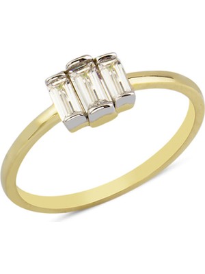 Harem Altın 14 Ayar Altın Üç Baget Taşlı Yüzük YZK012