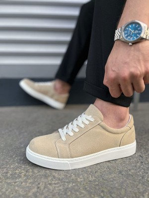 Zerenyus JY165 Elite Bağcıklı Erkek Günlük Sneaker - Süet Krem