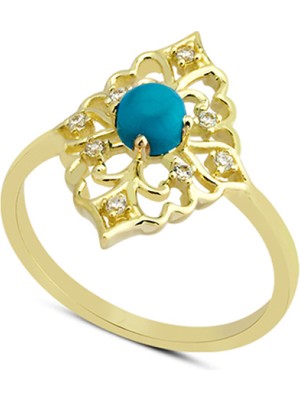 Harem Altın 14 Ayar Altın Mavi Taşlı Antik Motifli Yüzük YZK065B