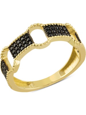 Harem Altın 14 Ayar Altın Siyah Taşlı Boşluklu Yüzük YZK104B