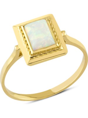 Harem Altın 14 Ayar Beyaz Kare Taş Çerçeveli Yüzük YZK103