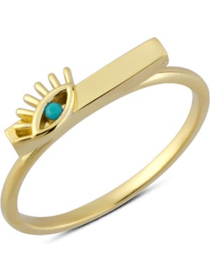 Harem Altın 14 Ayar Altın Göz Boncuğu Plaka Yüzük YZK214