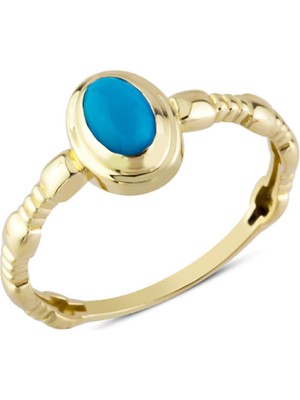 Harem Altın 14 Ayar Altın Sıvamalı Mavi Taşlı Yüzük YZK343