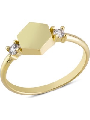 Harem Altın 14 Ayar Altın Yan Taşlı Yüzük YZK346