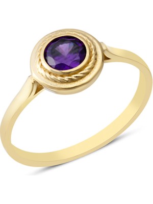 Harem Altın 14 Ayar Altın Sıvamalı Mor Taşlı Yüzük YZK373B