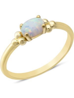 Harem Altın 14 Ayar Altın Beyaz Oval Taşlı Yüzük YZK374B