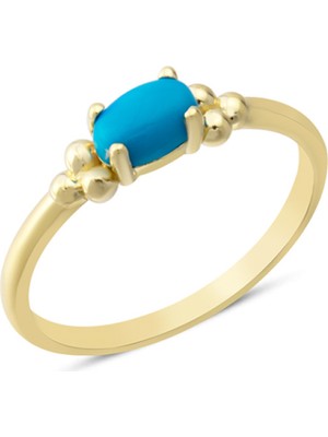 Harem Altın 14 Ayar Altın Mavi Oval Taşlı Yüzük YZK374A