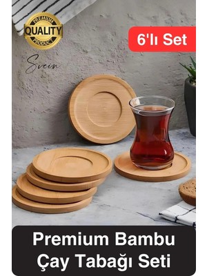 6'lı Bambu Ahşap Çay Tabağı Altlığı Seti Kahve Yuvarlak Fincan Kupa Bardak Sunum Takımı Yıkanabilir
