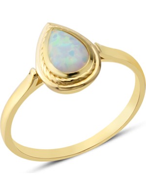 Harem Altın 14 Ayar Altın Sıvamalı Beyaz Damla Taşlı Yüzük YZK378B