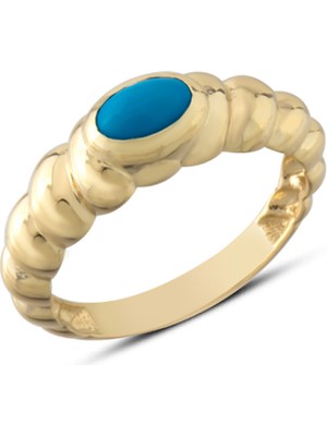 Harem Altın 14 Ayar Altın Sıvamalı Mavi Taşlı Yüzük YZK399A