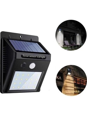 Güneş Enerjili Hareket Sensörlü 20 LED Solar Enerji Su Geçirmez Duvar Lambası