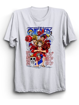 One Piece, Blue Mix 07, Anime, Manga Baskılı Unisex %100 Pamuk Tişört
