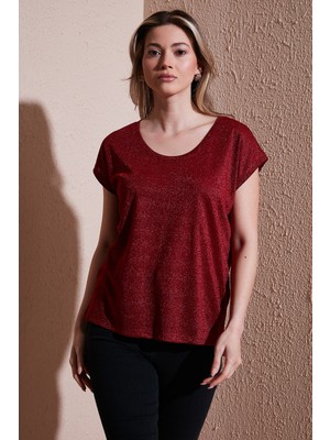Fashion Friends Standart Fit Yuvarlak Yaka Simli Bluz Bayan Bluz 25Y0202K1