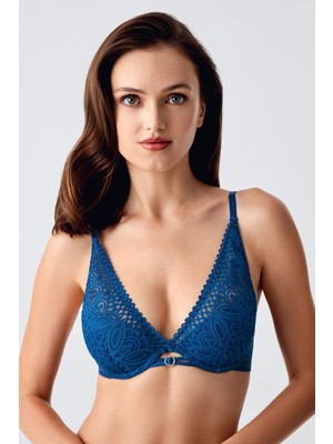 New Bra Petrol Desteksiz Dantelli Sütyen