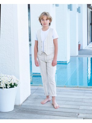 Erkek Çocuk Takım Elbise 3'lü Spor Takım Yelek-Pantolon-Tişort 3-14 Yaş