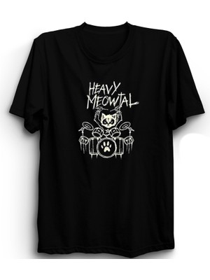 Heavy Meowtal, Metal Müzik, Cats, Drums, Drummer, Baterist Siyah %100 Pamuk Tişört