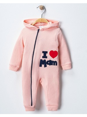 I Love Mom Baskılı  Fitilli Kapüşonlu Tulum