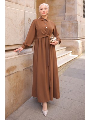 İmaj Butik Kahverengi Yan Bağlamalı Linda Elbise