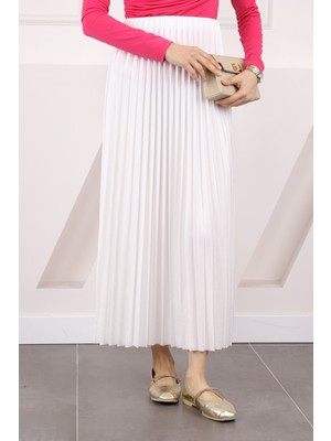 İmaj Butik Ekru Bel Lastikli Piliseli Etek