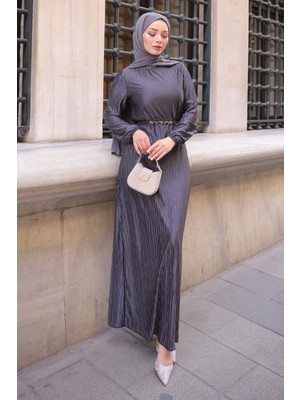 İmaj Butik Füme Piliseli Kraş Elbise