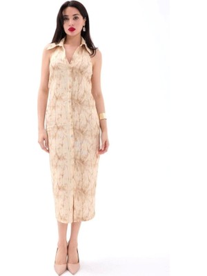 Defy Moda 7428 Elbise-Bej