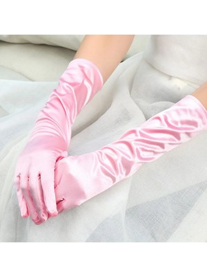 NessiWorld Uzun Boy Ekstra Parlak Saten Eldiven Pembe Renk