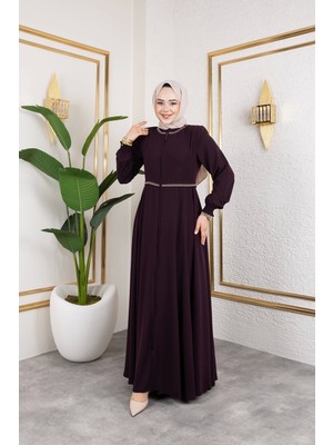 Nevayla Moda Yaka ve Bel Nakış Detaylı Ferace - Gri / F0143