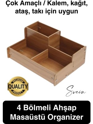 Özel Üretim 4 Bölmeli Masa Üstü Ahşap Kalem Kağıt Ataş Takı Organizeri Düzenleyici Kutu Ofis Masası
