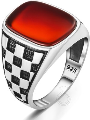 Gümüş Akik Taşlı Dama Tasarım Erkek Yüzük