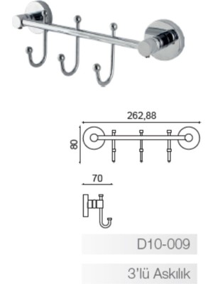 Dilek Serisi Banyo Üçlü Askılık (10 Yıl Paslanmaz Garantili)