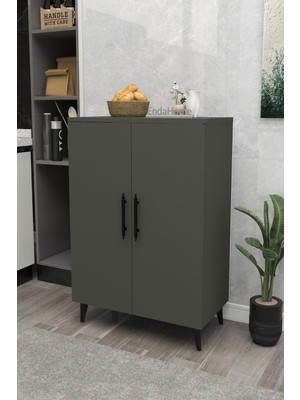 3 Raflı 2 Kapaklı Çok Amaçlı Dolap Çok Amaçlı Mutfak Dolabı Banyo Dolabı Koyu Gri