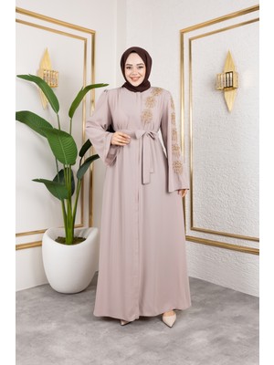 Nevayla Moda Sol Tarafı Inci Detaylı Ferace - Bej / F0140