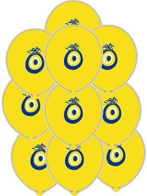 12 Inç Nazar Boncuklu Sarı Maşallah Balon 10 Adet