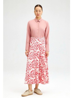 Touche Desenli Piliseli Etek Pembe