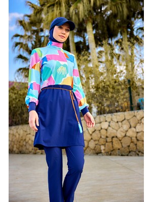 Lacivert Tam Kapalı Tesettür Mayo Yüzücü Takım M2511