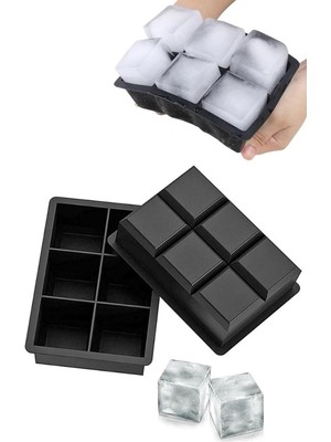 Toptan Kare Buzluk Silikon 6 Bölmeli Buz Kalıbı 5cm Dev Buz Küpleri - Sunum Buz Küpü Çok Renkli Viski Buzu