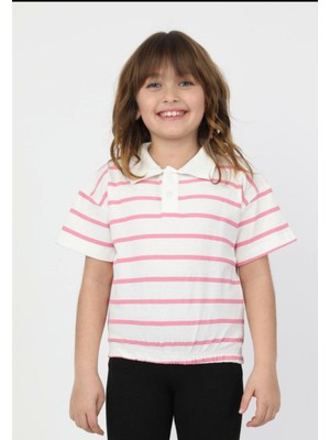 3-10 Yaş Arası Beli Lastikli Çizgili Kız Çocuk T-Shirt