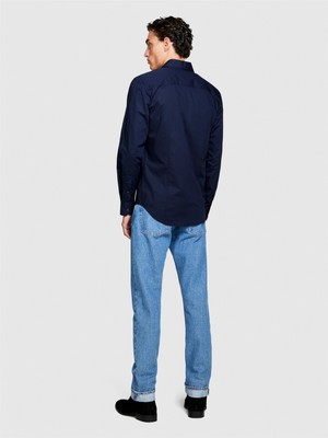 Sisley Sisley   Slim Fit Esnek Koton Gömlek Erkek Lacivert Gömlek - 323A5CNX5QL19