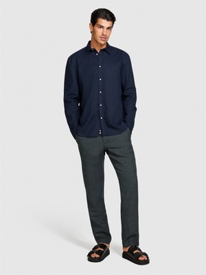 Sisley Keten Pamuk Karışımlı Slim Fit Gömlek Erkek Lacivert Gömlek - 324P59A2SQ03G