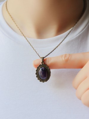 Doğal Taş Ametist Doğal Taşlı Kadın Doğal Taş Otantik Kolye EUK27AMT2