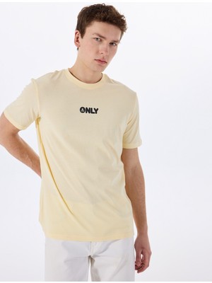 Only & Sons O Yaka Baskılı Açık Sarı Erkek T-Shirt Onspalm Logo Reg Ss Tee Cs