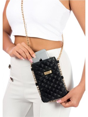 Kadin Siyah Çapraz Zincirli Telefon Çantası