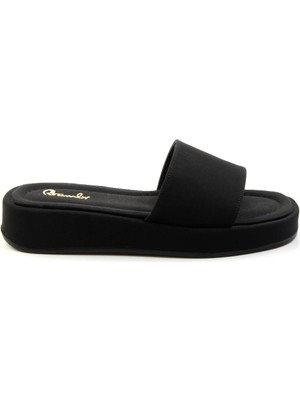 Bambi Siyah Nubuk Kadın Terlik Düz Taban Konforlu Kullanım için Şık Tasarım