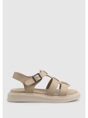 ProvoQ Bej Deri Kadın Düz Sandalet