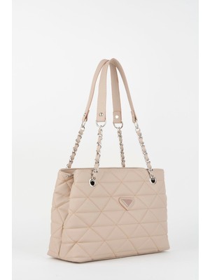 Saten Vizon Kapitone 3 Bölme Fermuar Kapama Zincir Askılı Astarlı El Kol Ve Omuz Çantası