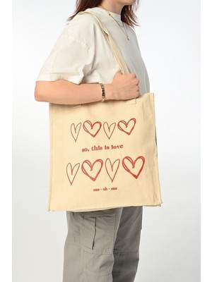 Love Tote Bag (Baskılı Körüklü Bez Çanta)