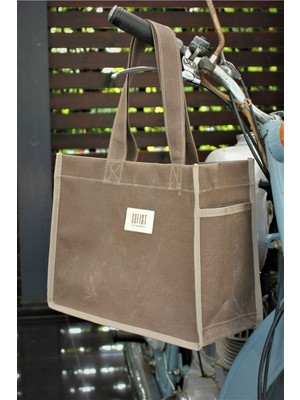 Kahverengi Moyen Waxed Canvas Tote Bag Mumlu Kanvas Kadın Omuz Çantası