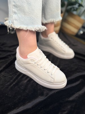 Günlük  Spor Ayakkabı Vegan Deri Bağcıklı Hafif Kalın Yüksek Taban Yürüyüş Sneaker 628